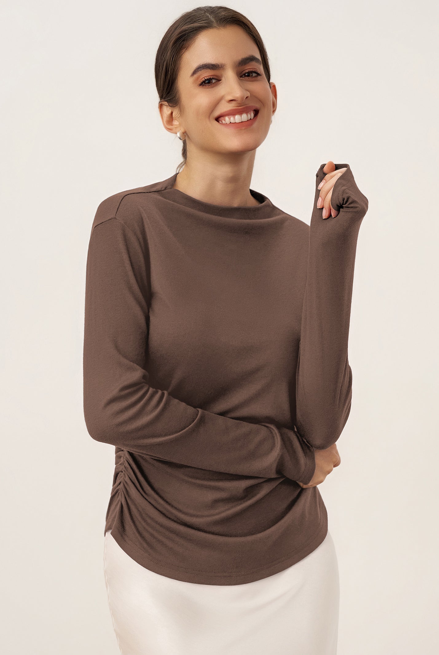 Wool Mock Neck Waist Pleat Top ISOLDE by LINTICO for women