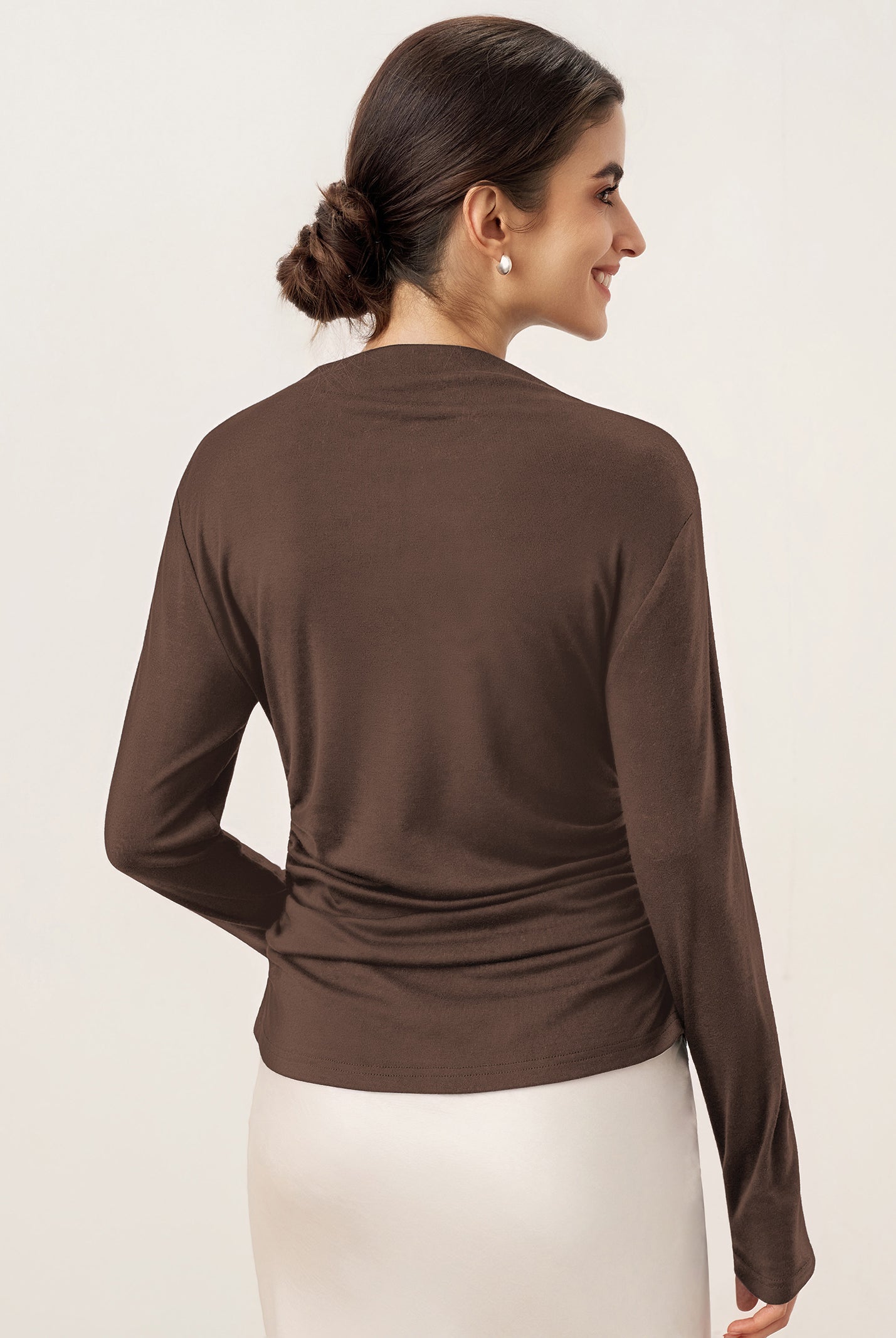Wool Mock Neck Waist Pleat Top ISOLDE by LINTICO for women