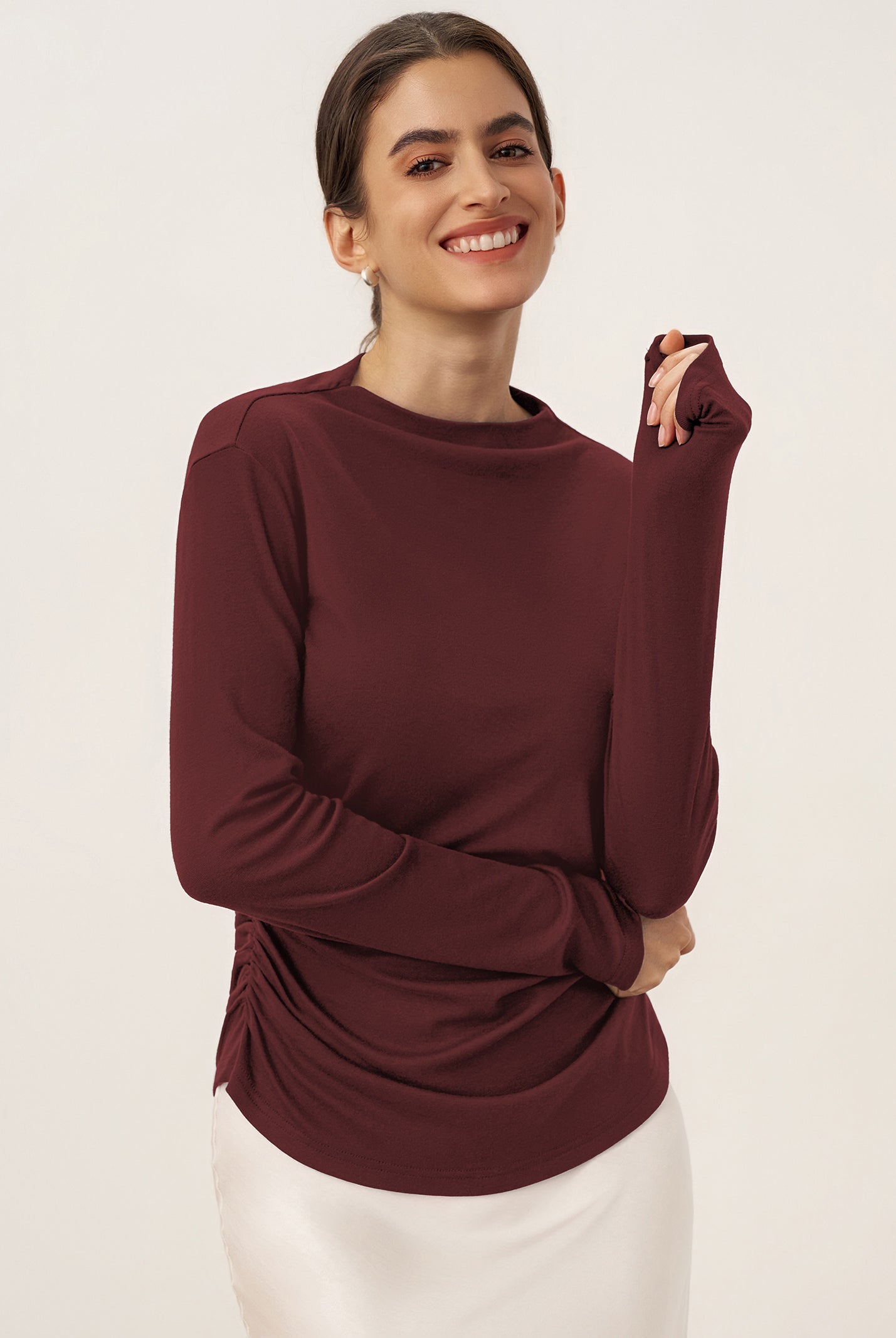 Wool Mock Neck Waist Pleat Top ISOLDE by LINTICO for women