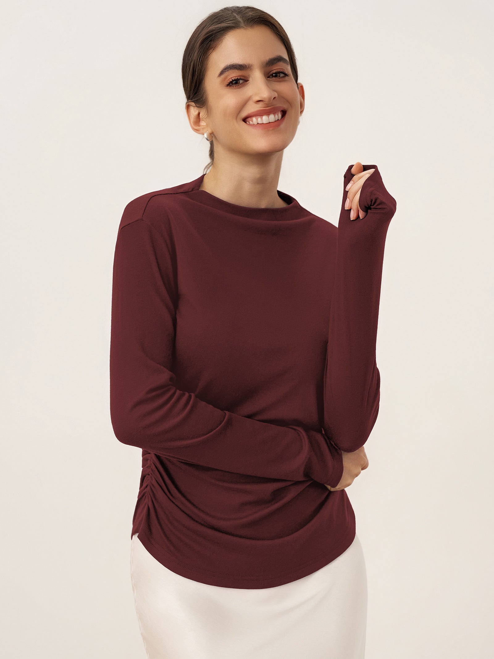 Wool Mock Neck Waist Pleat Top ISOLDE by LINTICO for women
