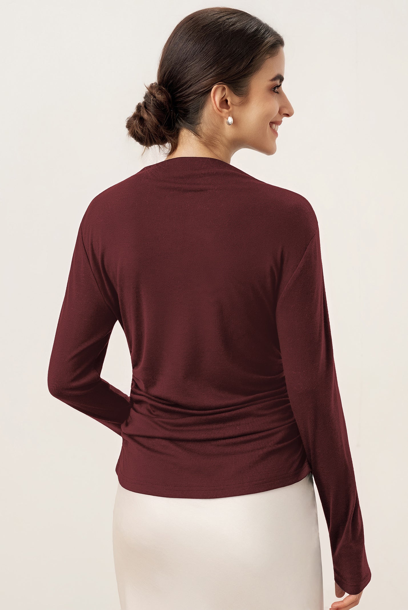 Wool Mock Neck Waist Pleat Top ISOLDE by LINTICO for women
