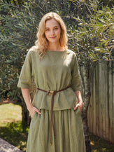 100% Linen Drop Shoulder Shirred Back High-Low Hem Top LINDSEY by LINTICO for women