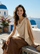 100% Linen Cowl-Neck Asymmetric Top LEVINA by LINTICO for women