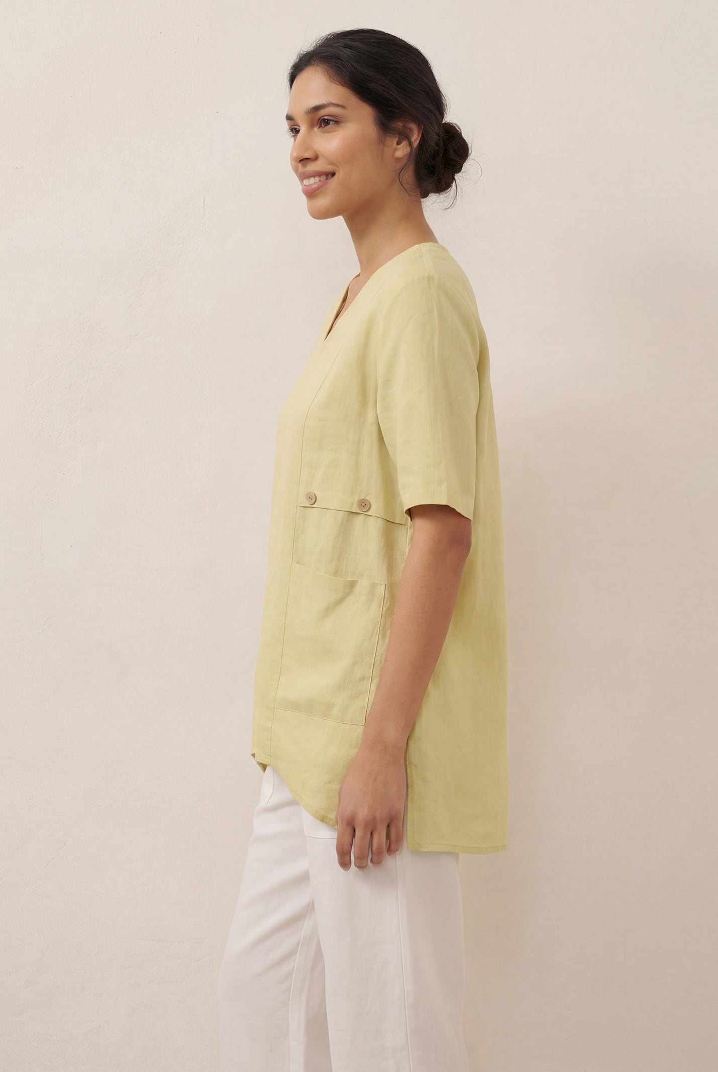 100% Linen Asymmetric Hem Long Top ISLA by LINTICO for women