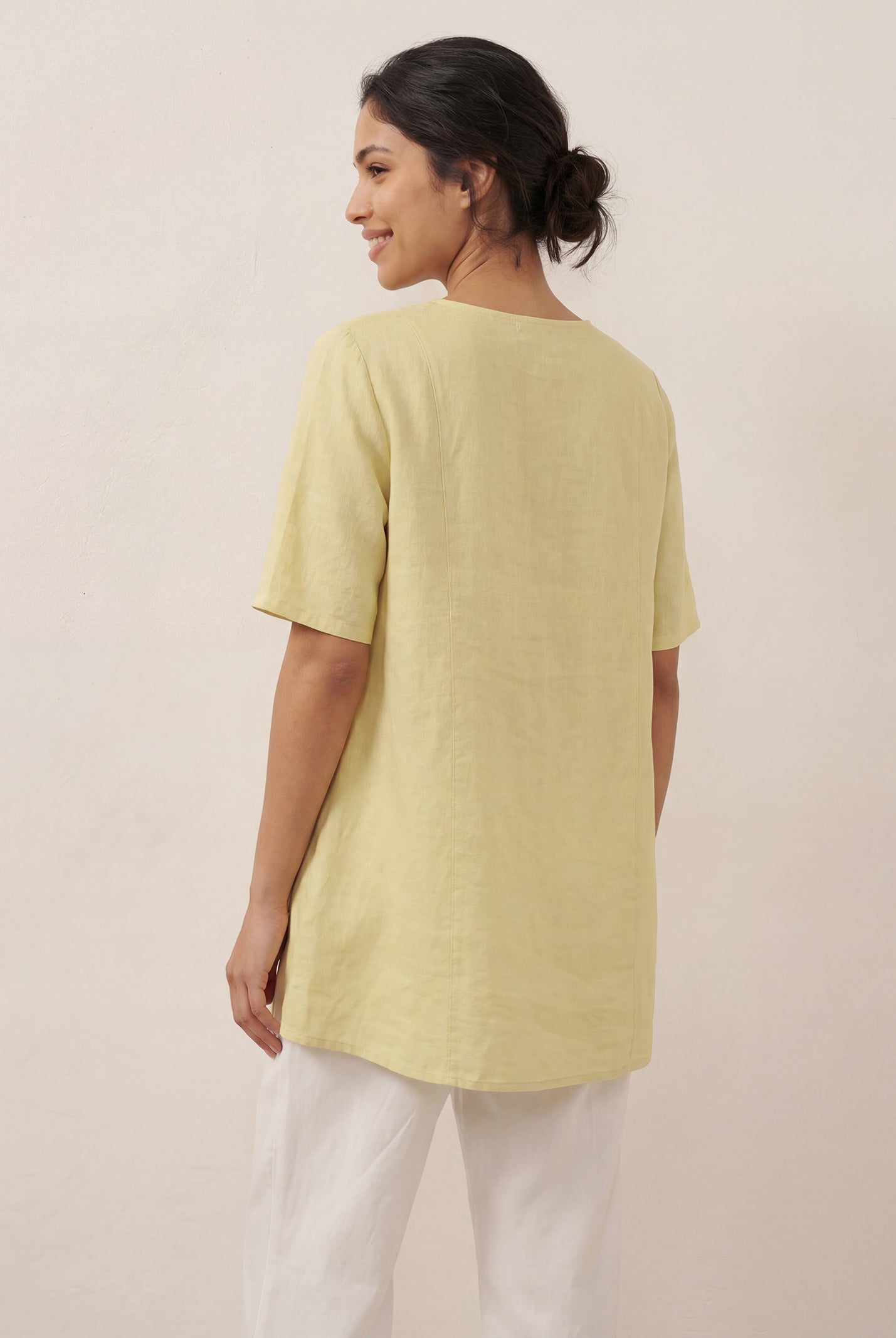 100% Linen Asymmetric Hem Long Top ISLA by LINTICO for women