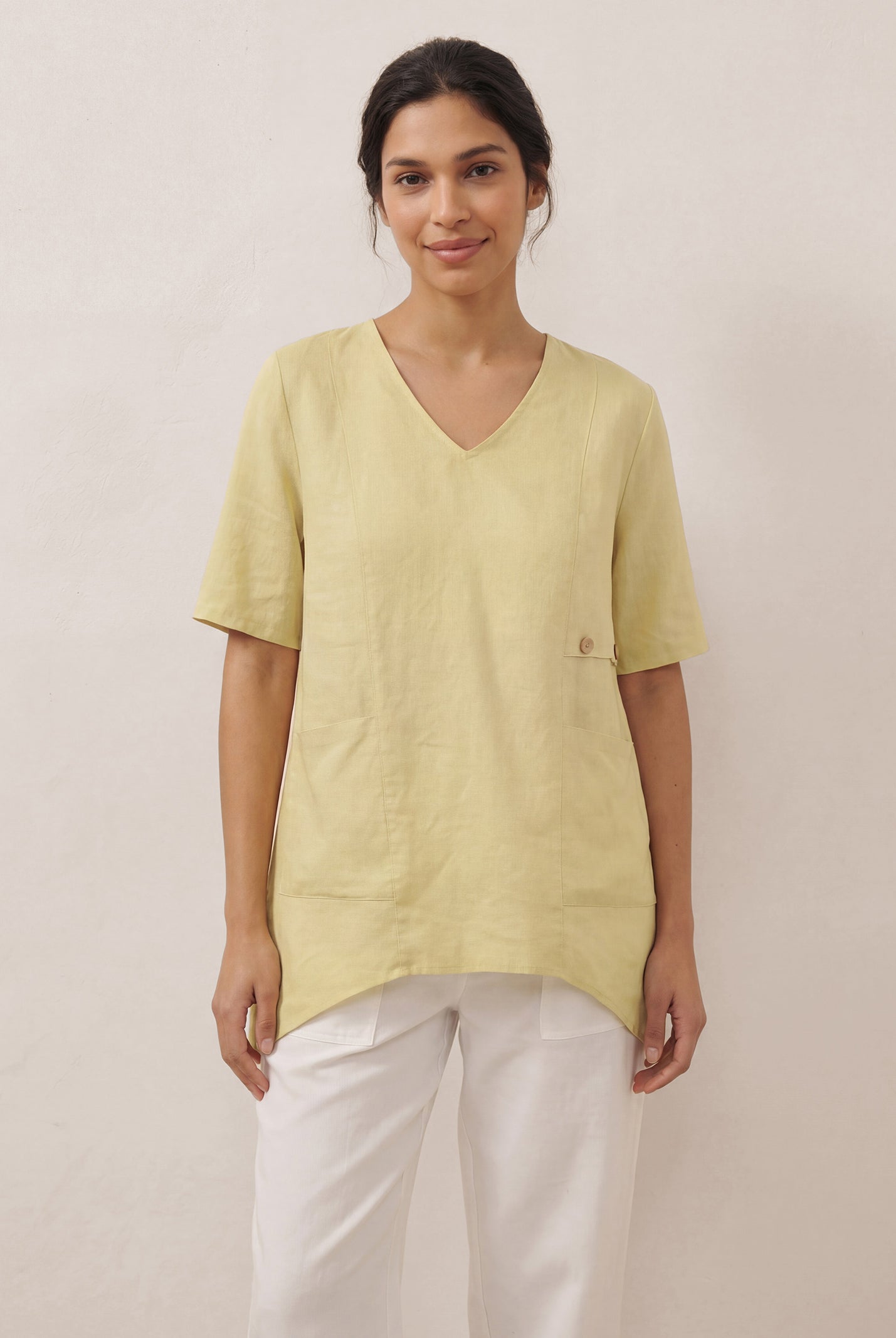 100% Linen Asymmetric Hem Long Top ISLA by LINTICO for women