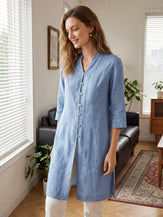 100% Linen Hand Button Long Top DILLON by LINTICO for women