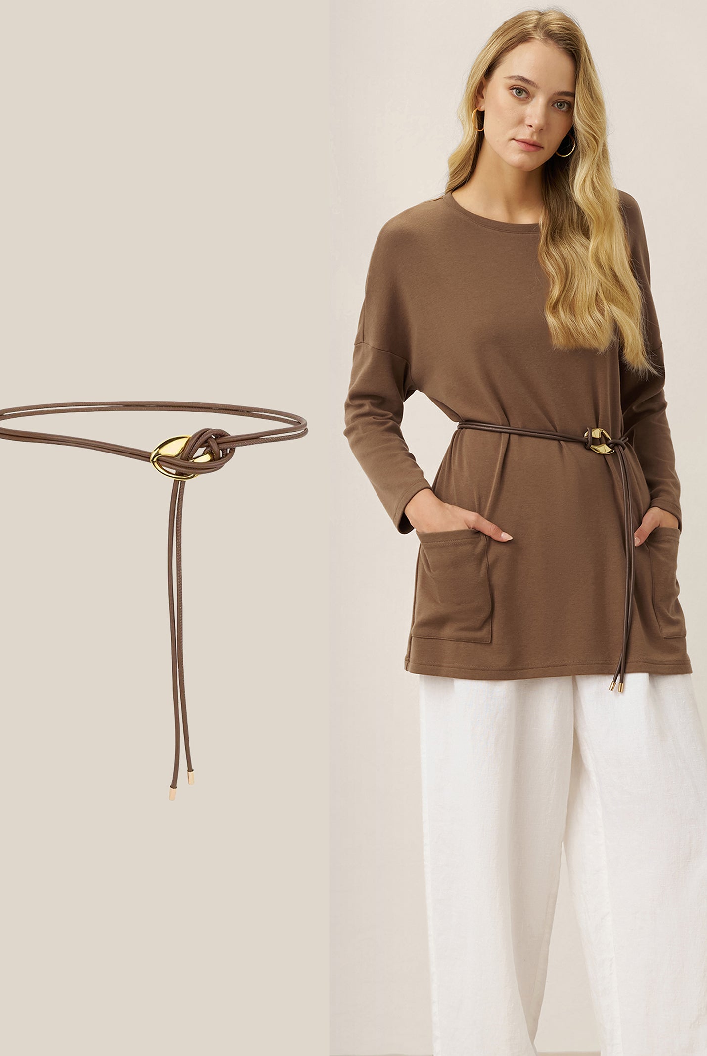 Lenzing Tencel Modal® Long Drop Shoulder Stretch Pullover Top with Patch Pockets by LINTICO for women