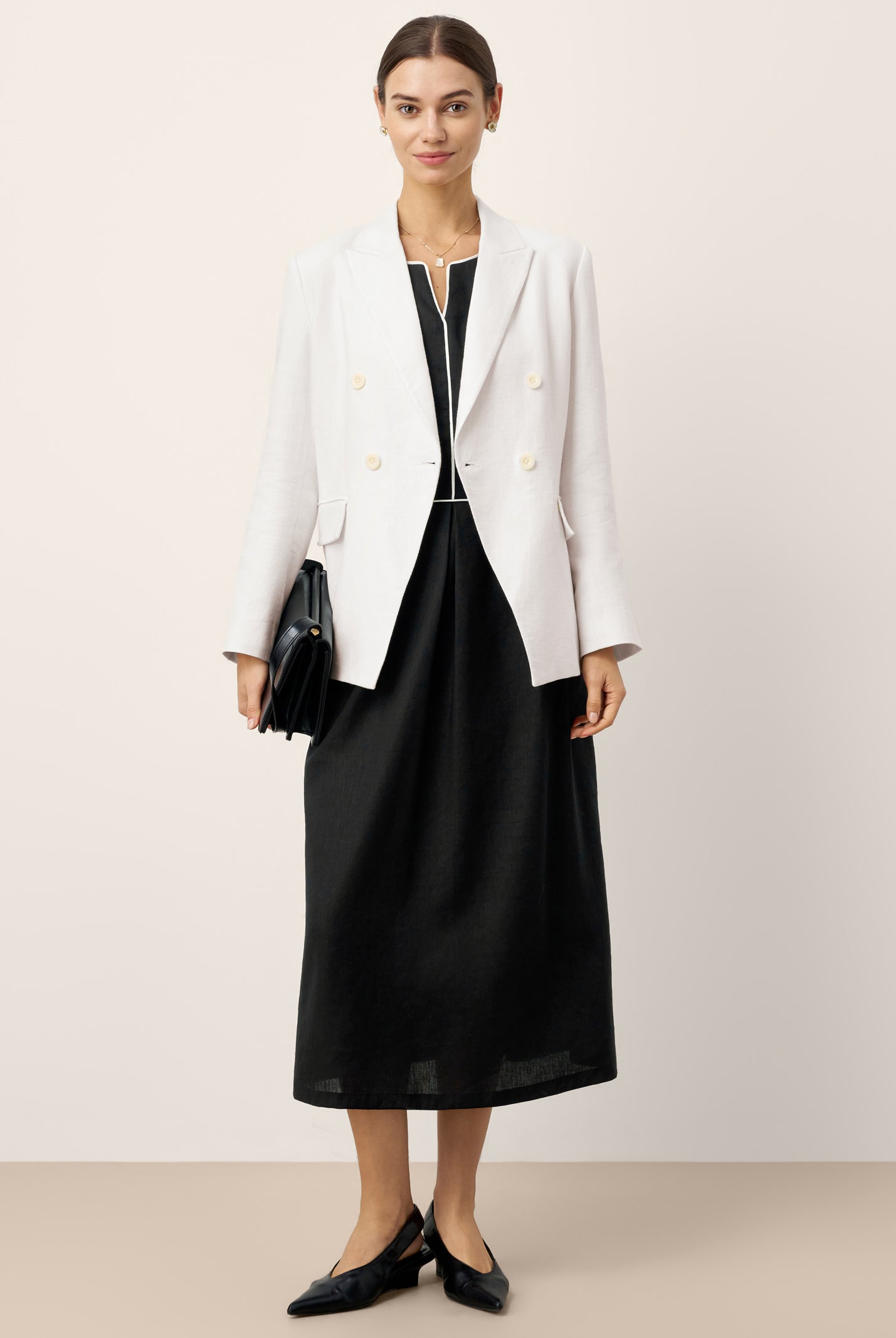 Linen-Lyocell Contrast Trim Gathered Midi Dress NYX by LINTICO for women