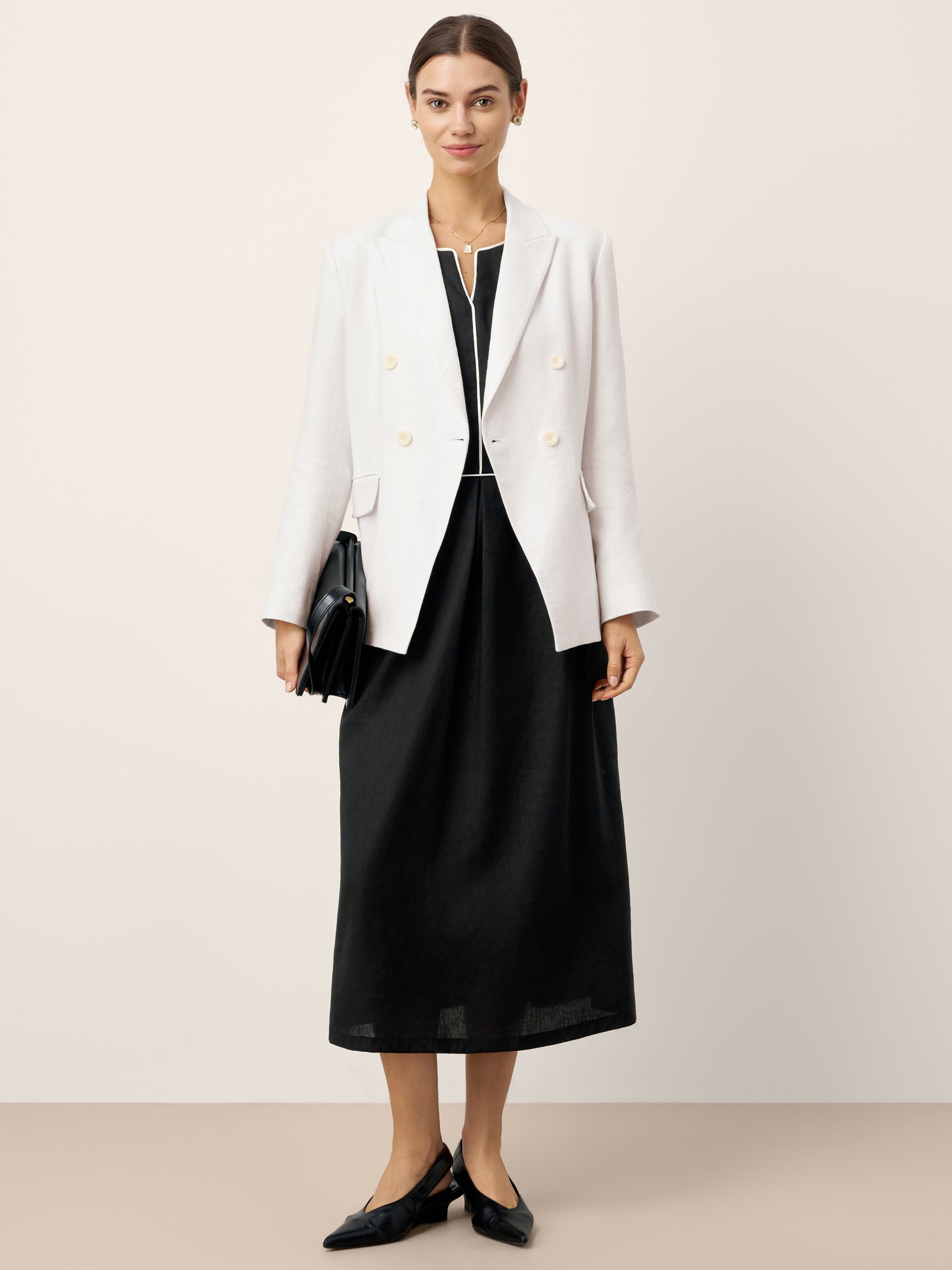 Linen-Lyocell Contrast Trim Gathered Midi Dress NYX by LINTICO for women