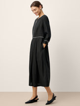 Linen-Lyocell Contrast Trim Gathered Midi Dress NYX by LINTICO for women
