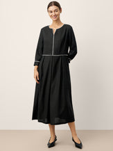 Linen-Lyocell Contrast Trim Gathered Midi Dress NYX by LINTICO for women