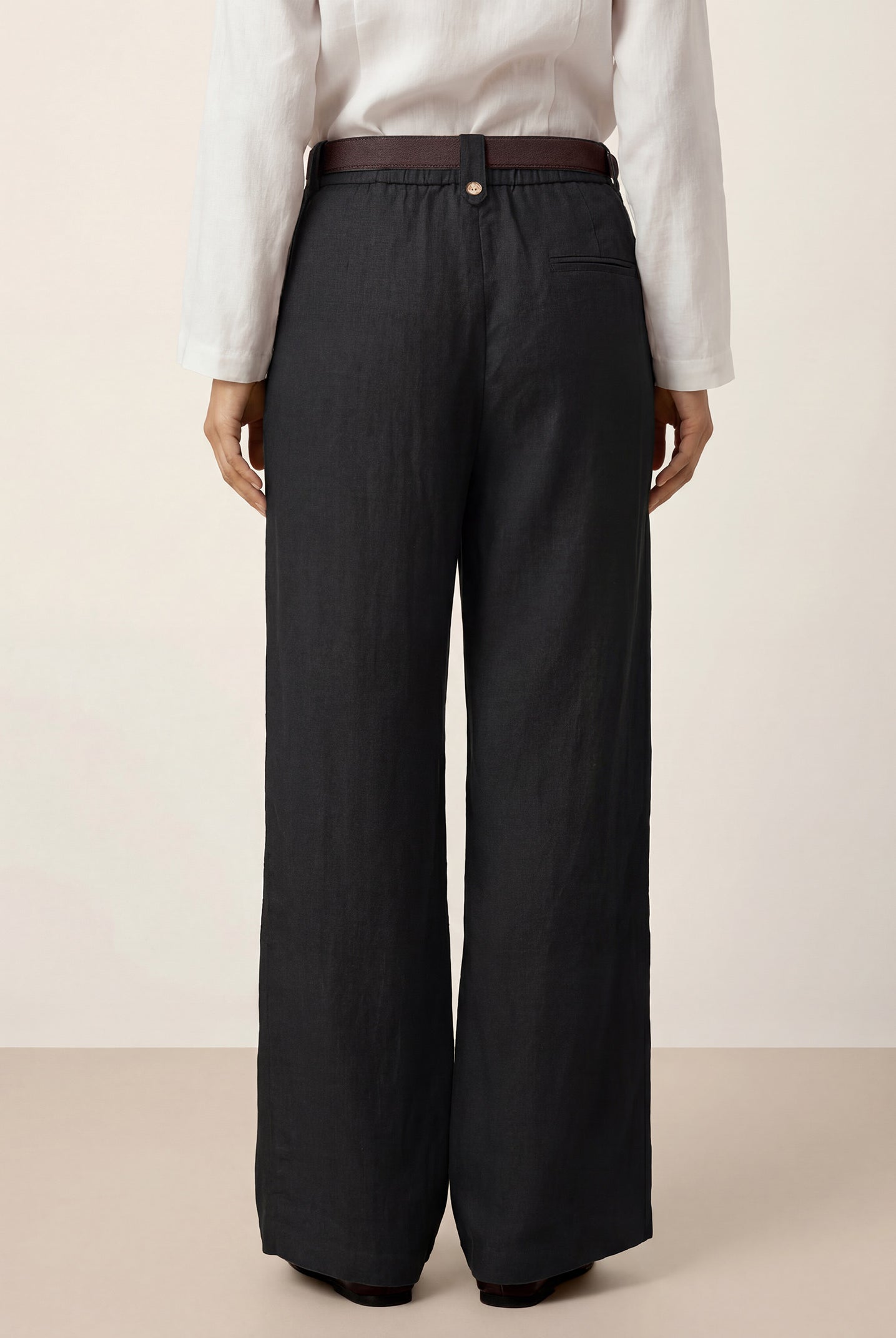Linen-Lyocell Pleated Wide Leg Trousers with Back Elastic & Button Detail AISLING by LINTICO for women