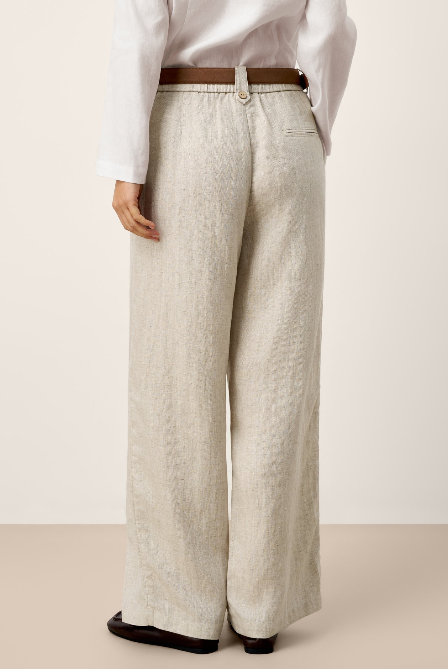Linen-Lyocell Pleated Wide Leg Trousers with Back Elastic & Button Detail AISLING by LINTICO for women