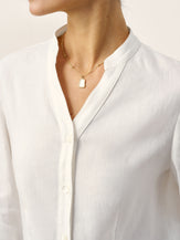 White Linen-Lyocell Mandarin Collar Fitted Seam Shirt THORA by LINTICO