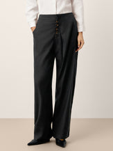 Linen-Lyocell Asymmetric Placket Straight Pants SAFFRON by LINTICO for women