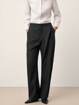Linen-Lyocell Asymmetric Placket Straight Pants SAFFRON by LINTICO for women