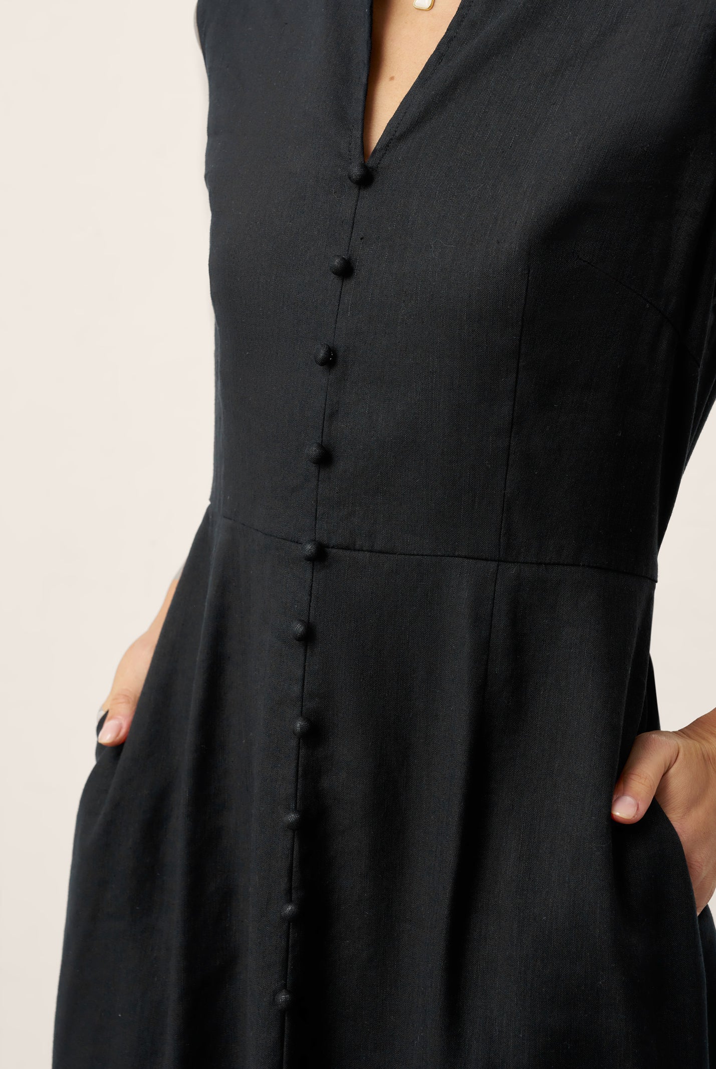 Linen-Lyocell V-Neck Sleeveless Midi Dress WILLOW by LINTICO for women