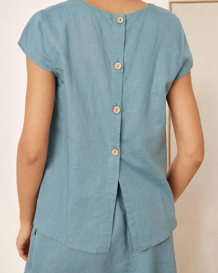 Linen Blend Cap Sleeve Top And Pencil Skirt Set VEDA - SETS-Linen Sets