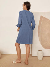 Linen Casual Round Neck Buttoned Dress LORRAINE - DRESSES-Linen Mini