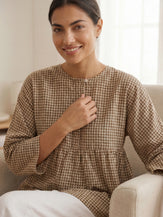 Linen Checked Long-Sleeved Top CAROLINE by LINTICO for women