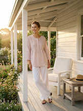 Linen Checked Long-Sleeved Top CAROLINE by LINTICO for women