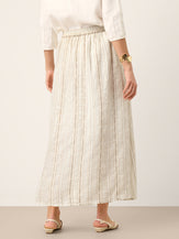 Linen Striped Contrast Trim A-Line Bohemian Skirt with Lining ISMERIE by LINTICO for women