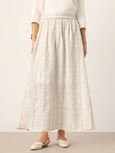 Linen Striped Contrast Trim A-Line Bohemian Skirt with Lining ISMERIE by LINTICO for women