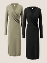 Crossover V-Neck Wrap Stretch Midi Dress MARNIE by LINTICO for women