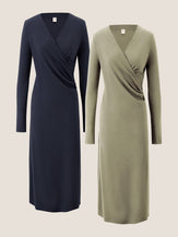 Crossover V-Neck Wrap Stretch Midi Dress MARNIE by LINTICO for women