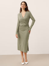 Crossover V-Neck Wrap Stretch Midi Dress MARNIE by LINTICO for women