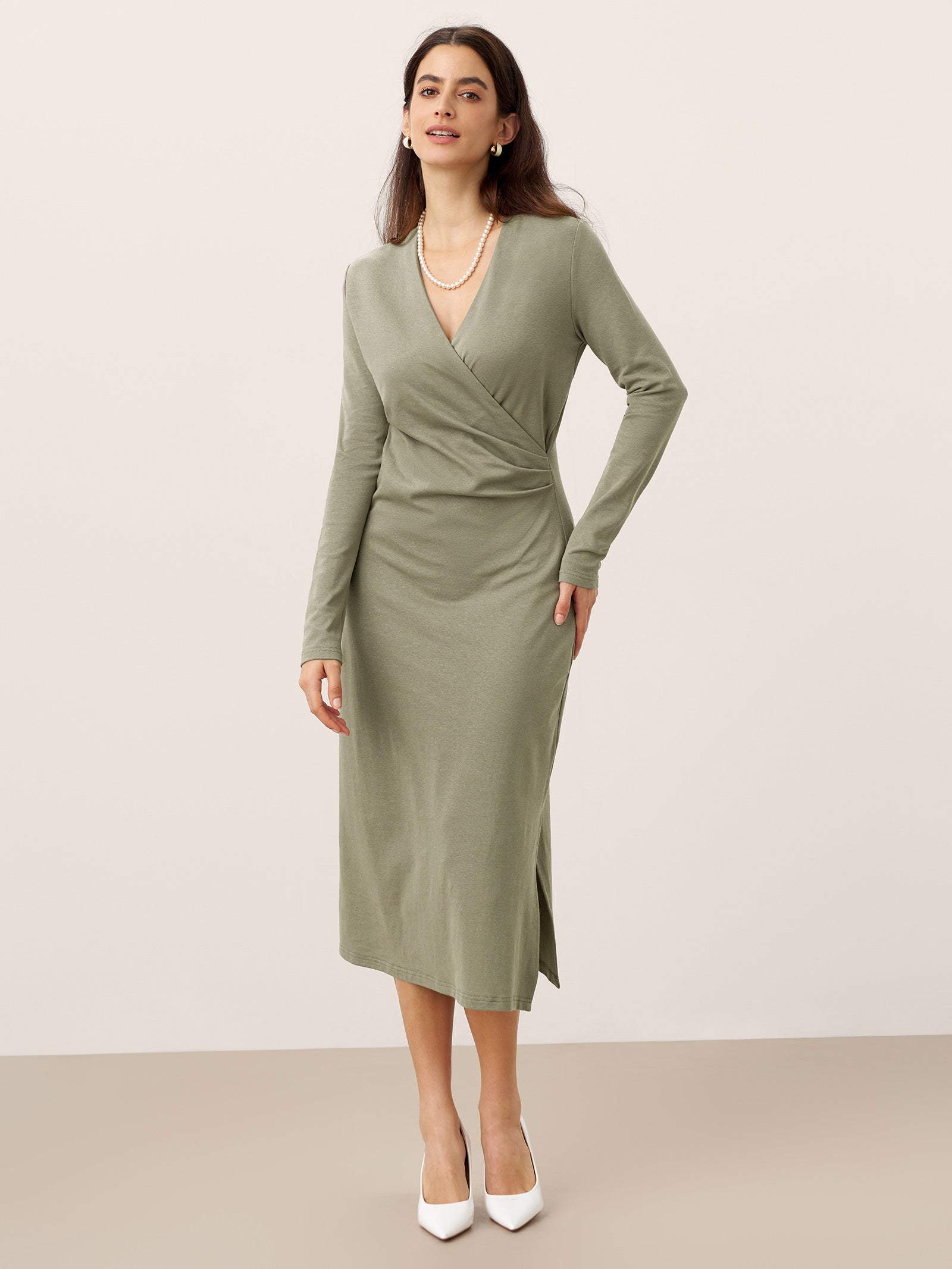 Crossover V-Neck Wrap Stretch Midi Dress MARNIE by LINTICO for women