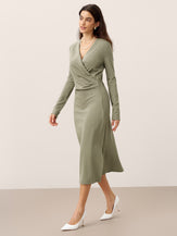 Crossover V-Neck Wrap Stretch Midi Dress MARNIE by LINTICO for women