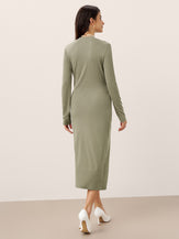 Crossover V-Neck Wrap Stretch Midi Dress MARNIE by LINTICO for women