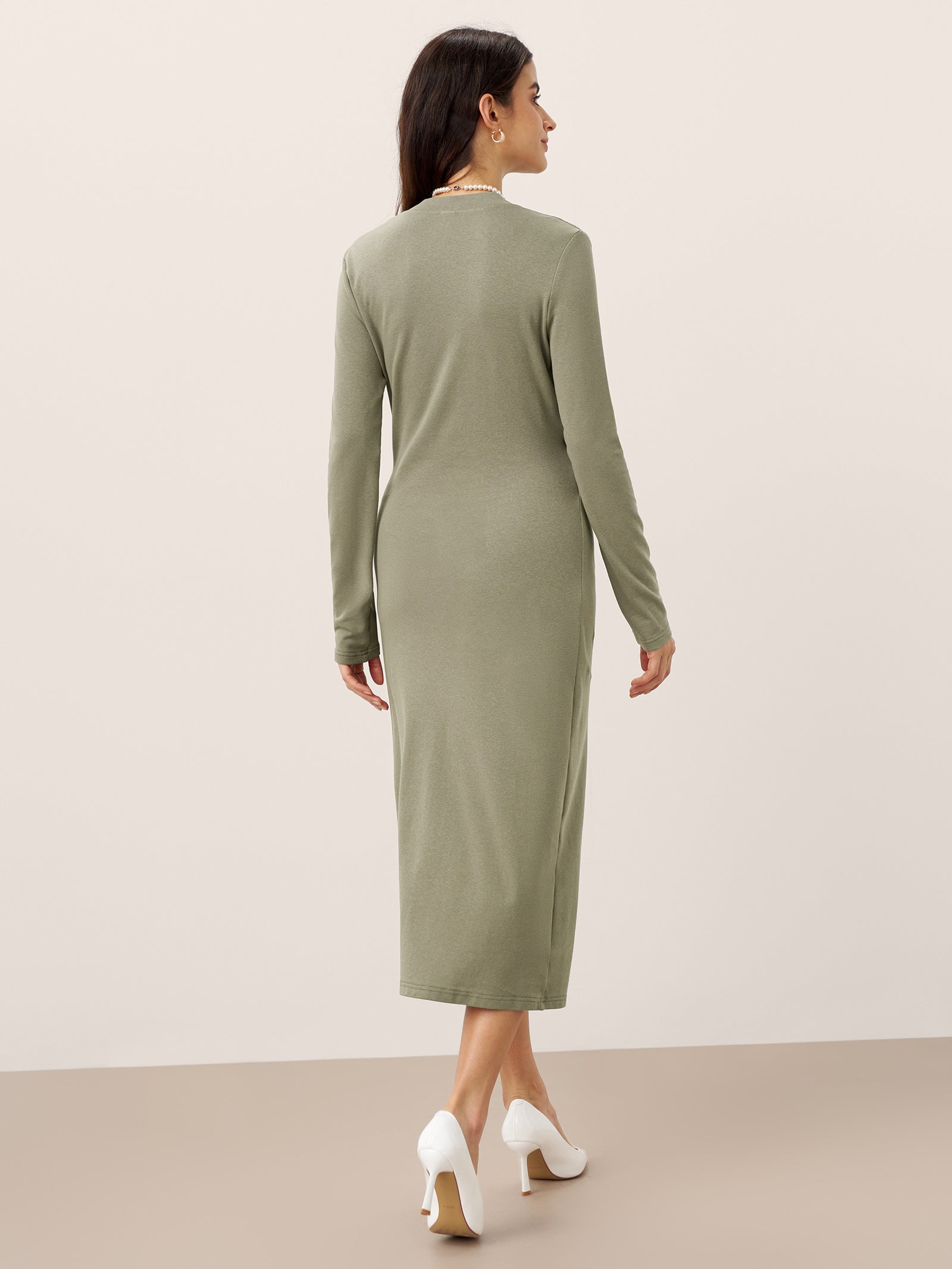 Crossover V-Neck Wrap Stretch Midi Dress MARNIE by LINTICO for women