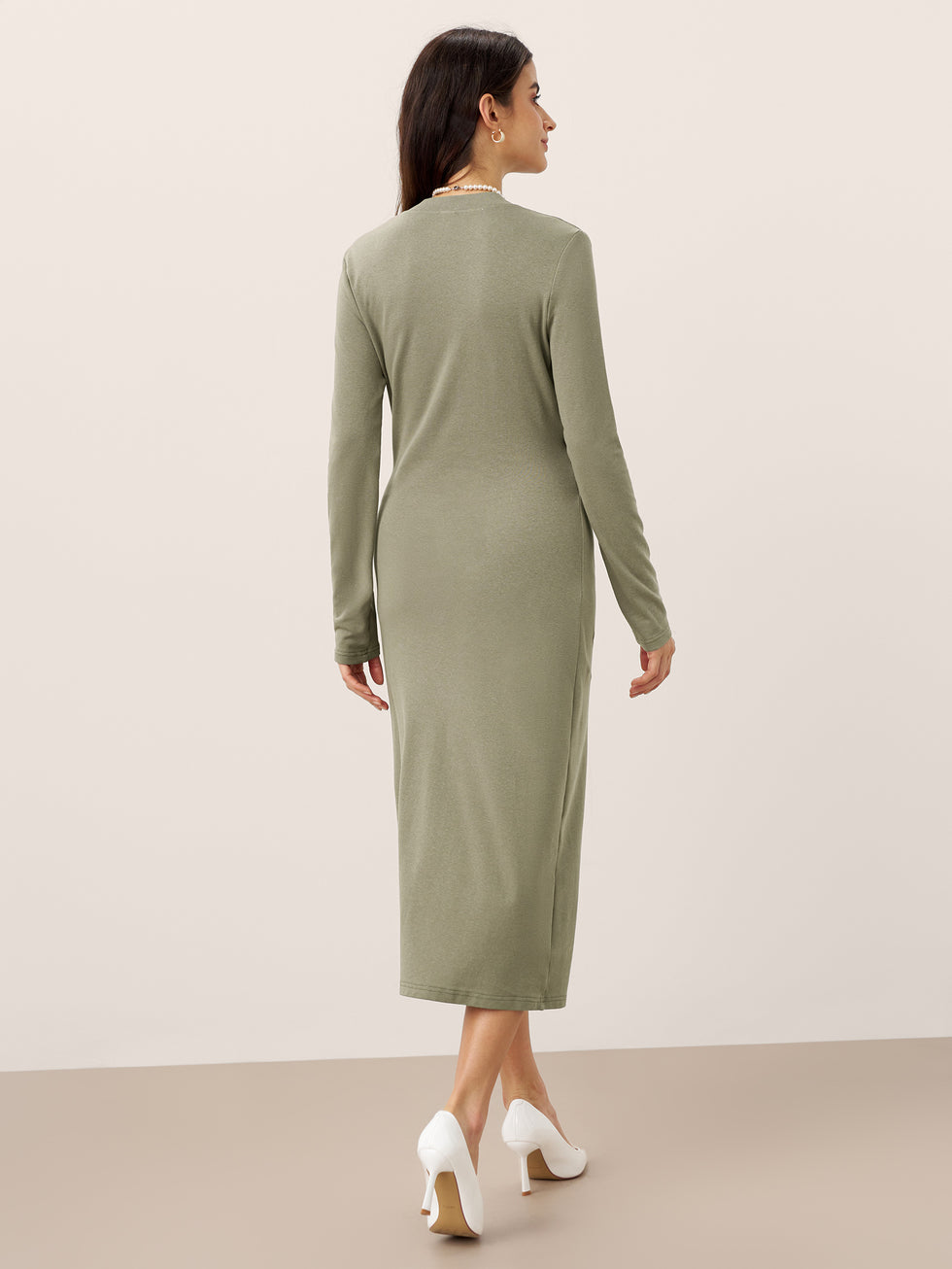 Crossover V-Neck Wrap Stretch Midi Dress MARNIE by LINTICO for women
