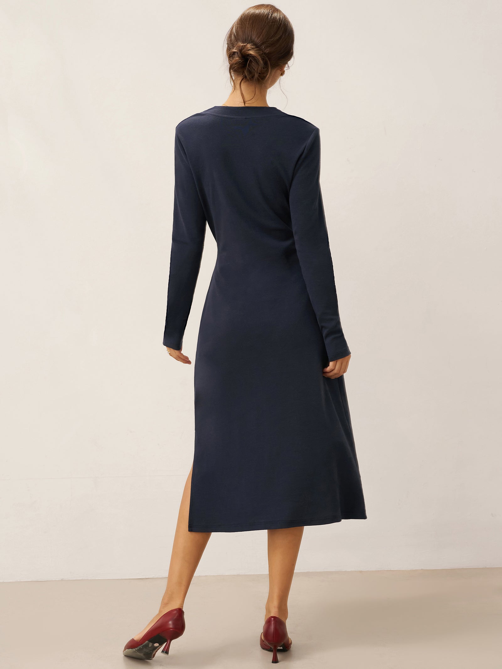 Crossover V-Neck Wrap Stretch Midi Dress MARNIE by LINTICO for women