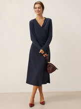Crossover V-Neck Wrap Stretch Midi Dress MARNIE by LINTICO for women
