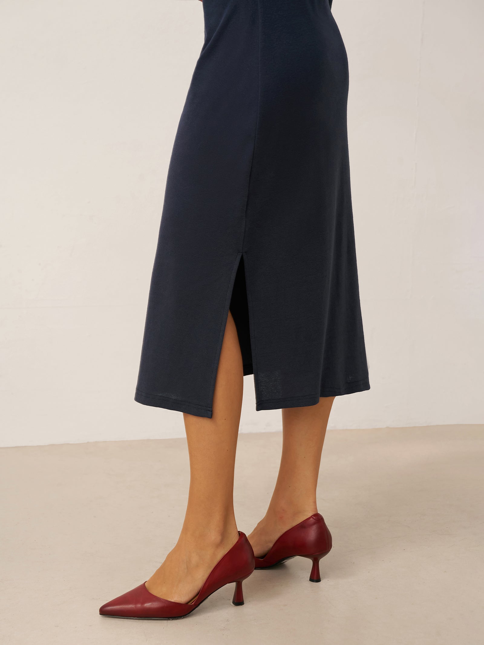 Crossover V-Neck Wrap Stretch Midi Dress MARNIE by LINTICO for women
