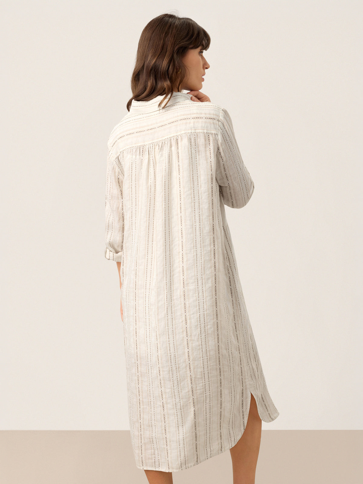 Linen Striped Tab-Sleeve Bohemia Shirt Dress BLYTHE by LINTICO for women