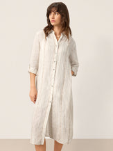 Linen Striped Tab-Sleeve Bohemia Shirt Dress BLYTHE by LINTICO for women