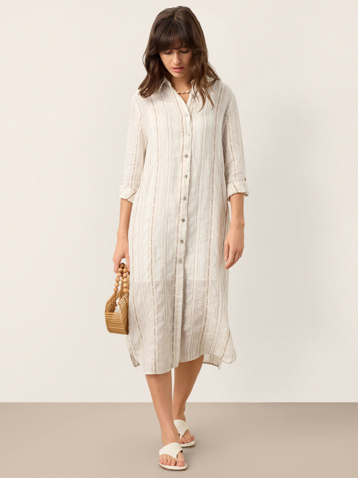 Linen Striped Tab-Sleeve Bohemia Shirt Dress BLYTHE by LINTICO for women