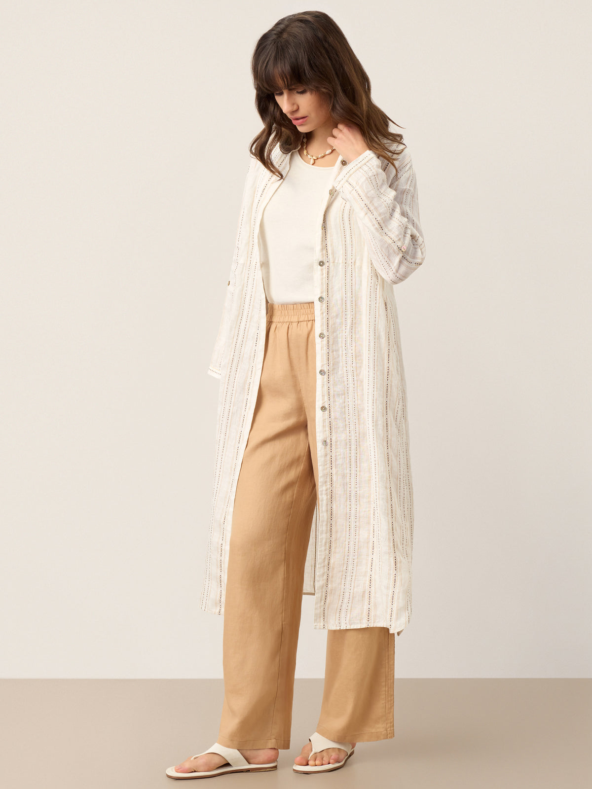Linen Striped Tab-Sleeve Bohemia Shirt Dress BLYTHE by LINTICO for women