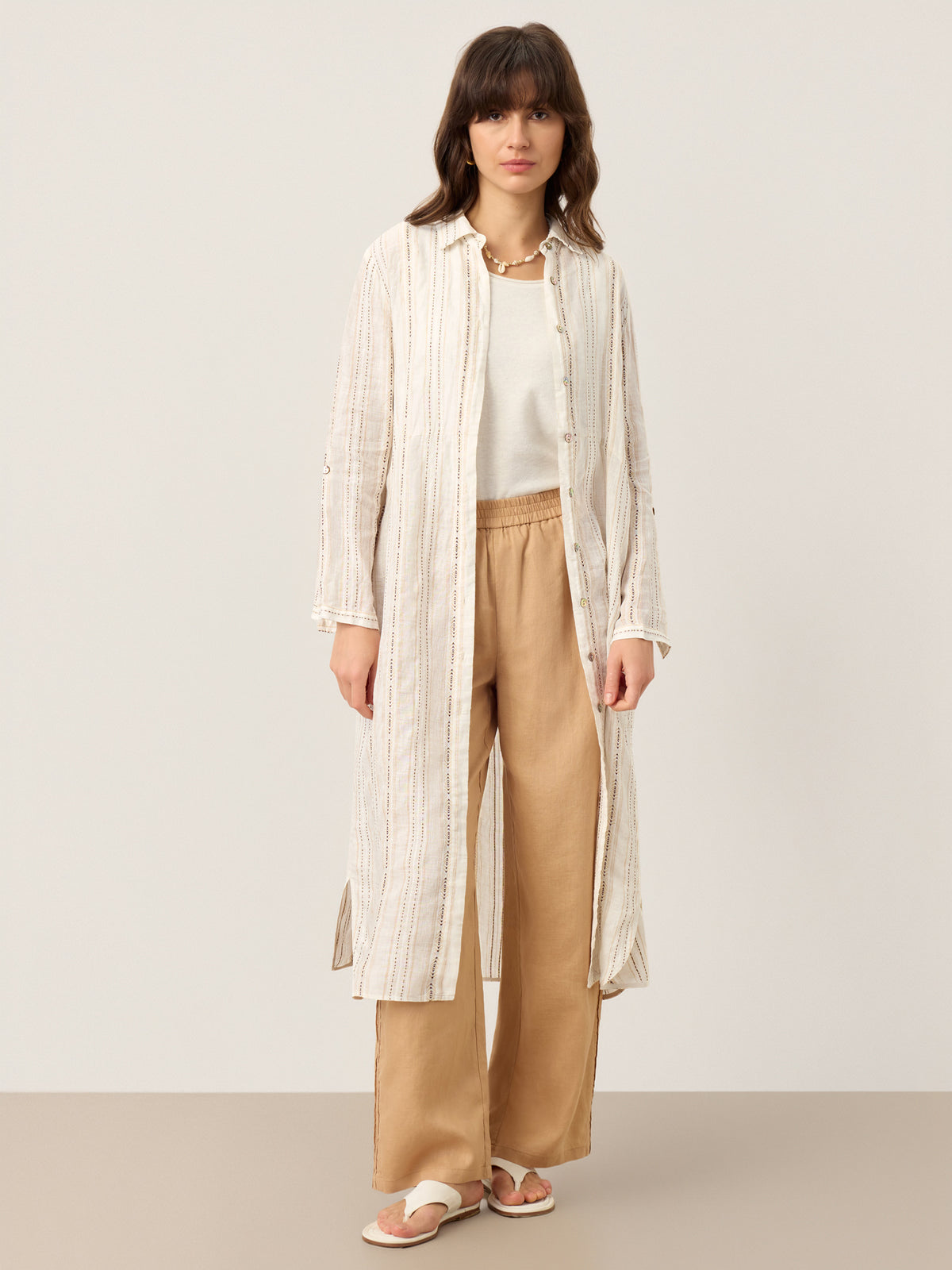 Linen Striped Tab-Sleeve Bohemia Shirt Dress BLYTHE by LINTICO for women