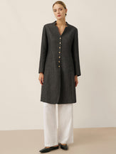 Linen Mandarin Collar Button-Up Long Shirt Jacket JORDAN by LINTICO for women