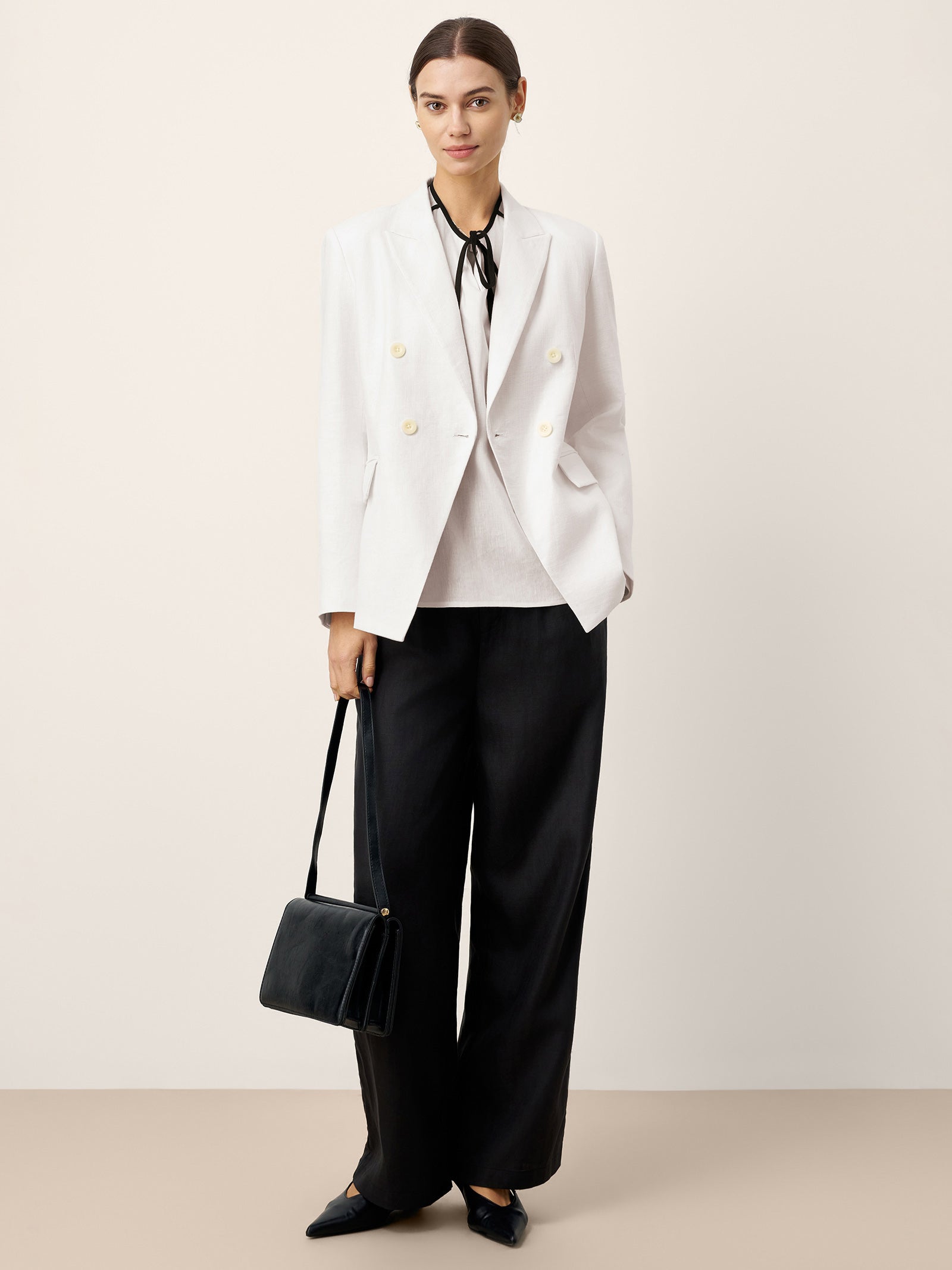 Linen Peak Lapel Crossover Blazer IRIS by LINTICO for women