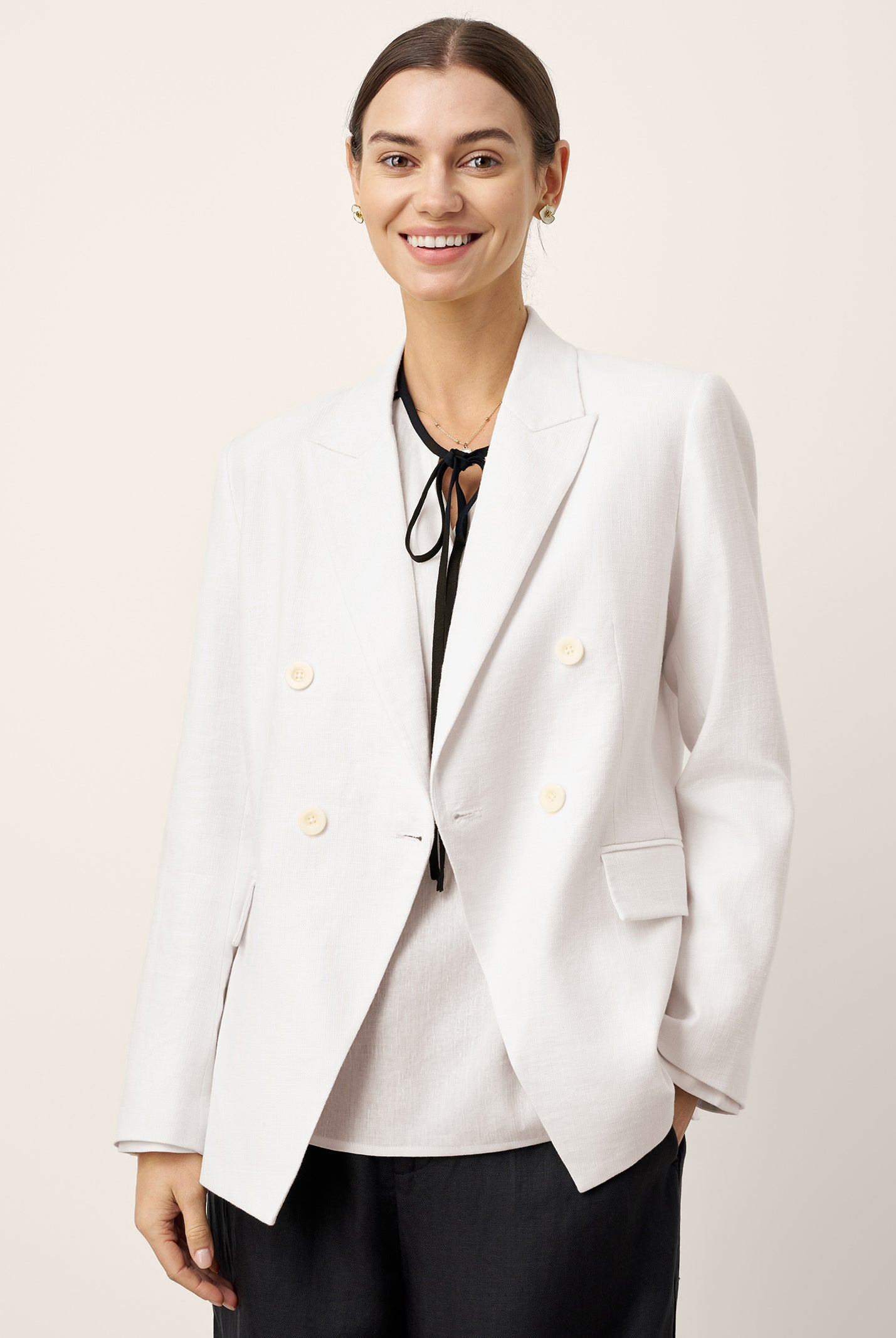 Linen Peak Lapel Crossover Blazer IRIS by LINTICO for women