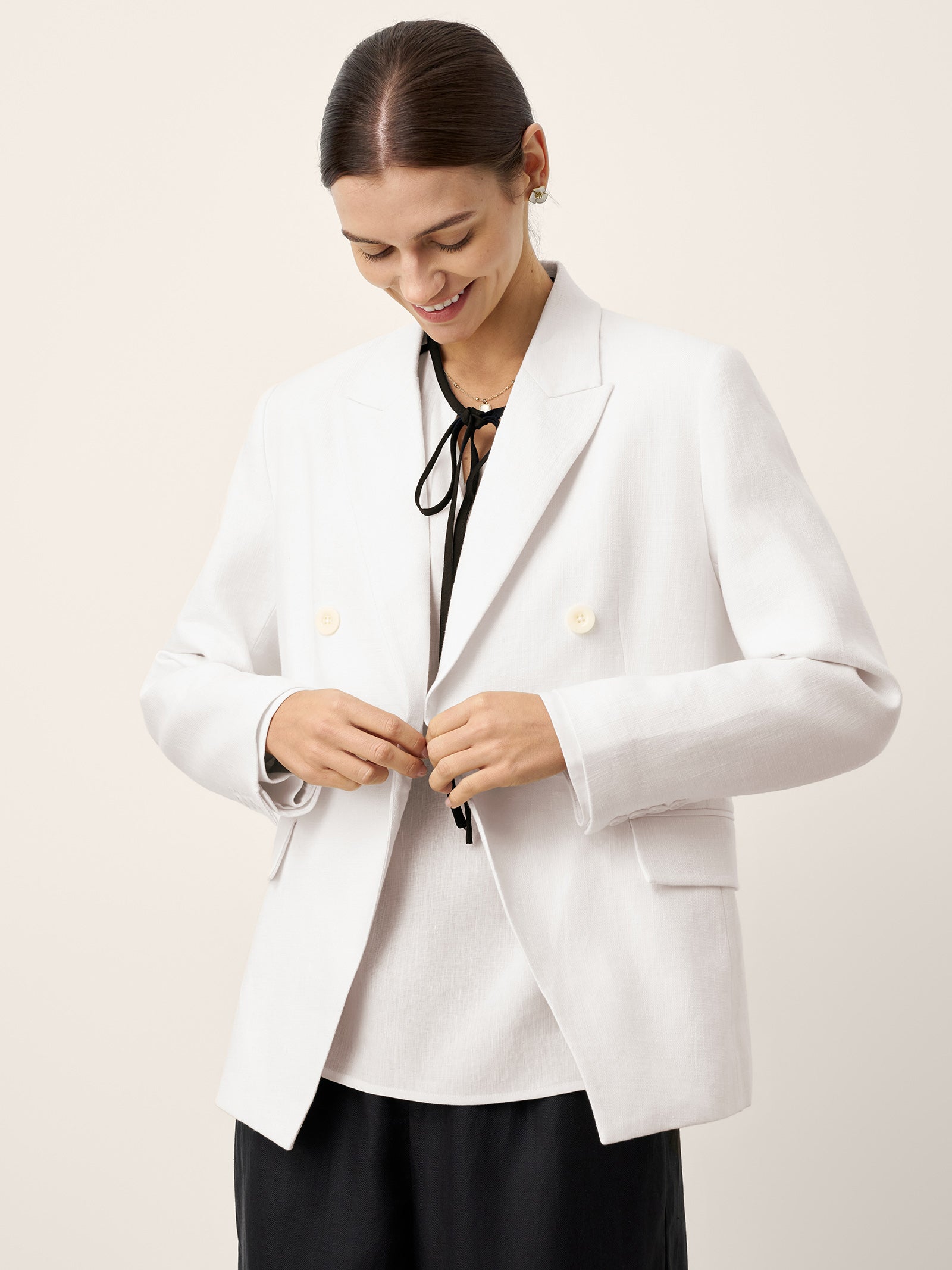 Linen Peak Lapel Crossover Blazer IRIS by LINTICO for women