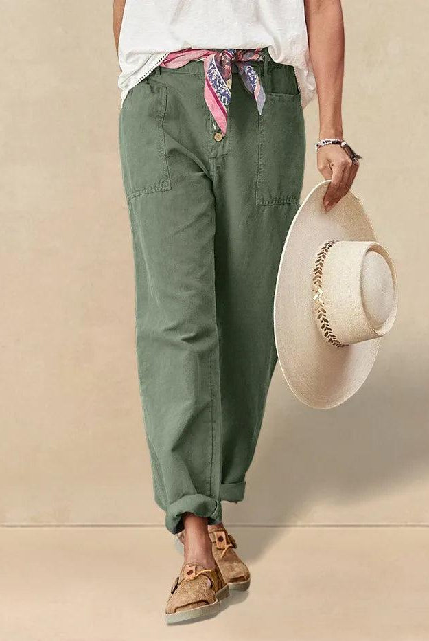 Linen Simple Button Fly Trousers HEIDI - BOTTOMS-Linen Pants
