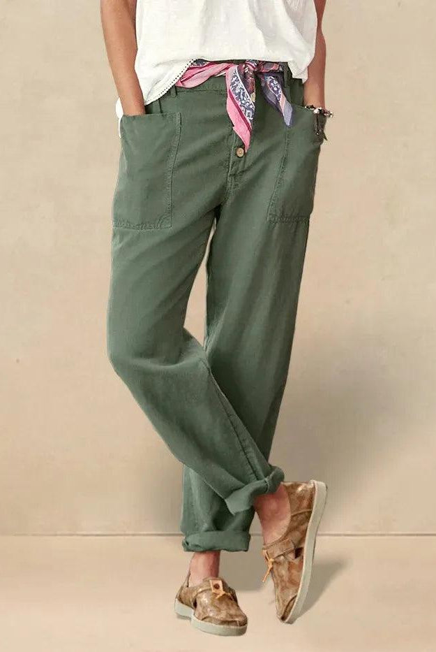 Linen Simple Button Fly Trousers HEIDI - BOTTOMS-Linen Pants